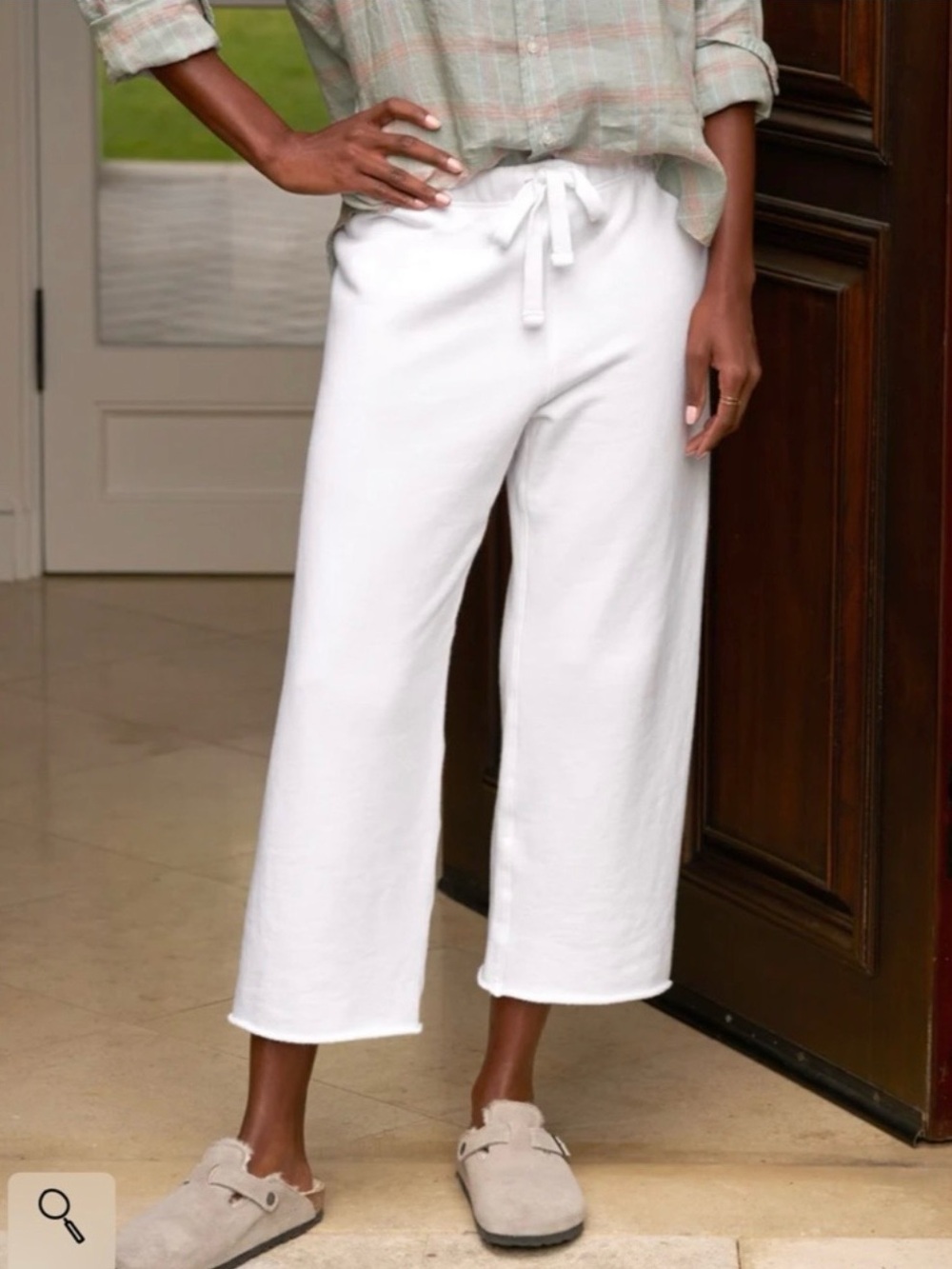 Frank & Eileen White Drawstring Cropped Wide-Leg Pants